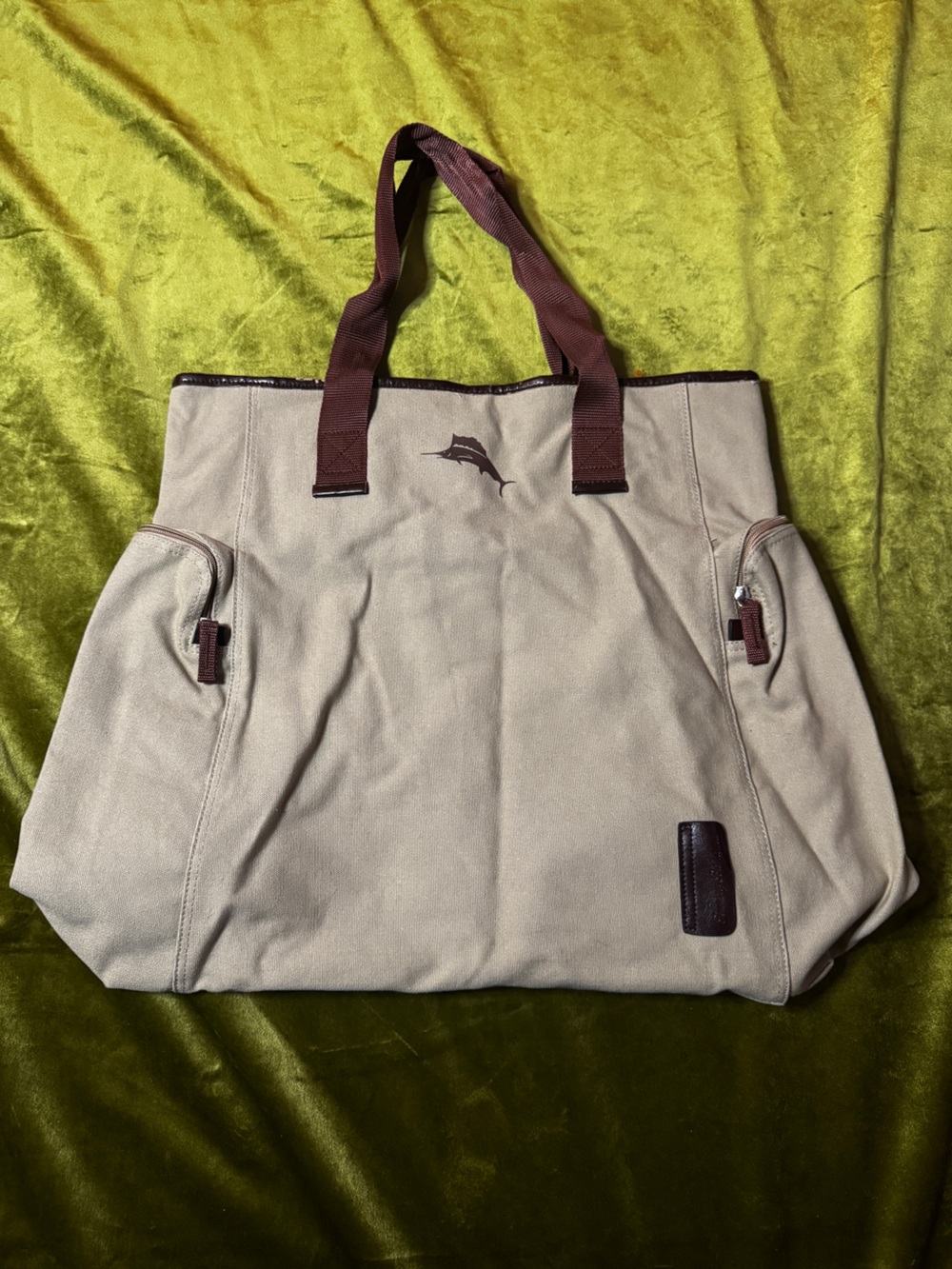 Tommy Bahama Beige Canvas Tote with Brown Accents
